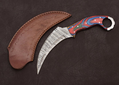 Best Damascus Karambit Knife Karambit Damascus Steel Hunting Knife with Wood Handle