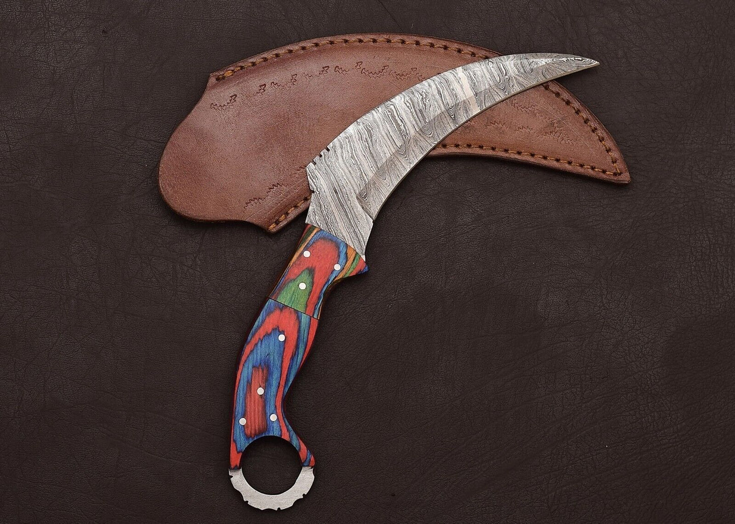 Best Damascus Karambit Knife Karambit Damascus Steel Hunting Knife with Wood Handle
