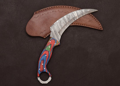 Best Damascus Karambit Knife Karambit Damascus Steel Hunting Knife with Wood Handle