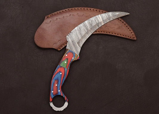 Best Damascus Karambit Knife Karambit Damascus Steel Hunting Knife with Wood Handle