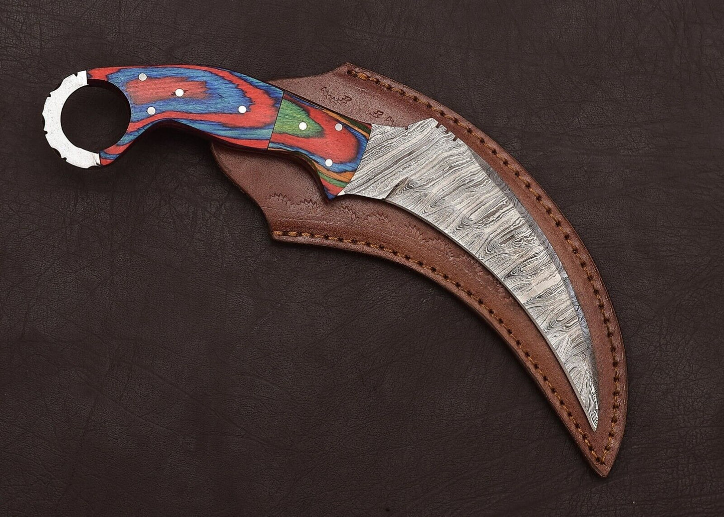 Best Damascus Karambit Knife Karambit Damascus Steel Hunting Knife with Wood Handle