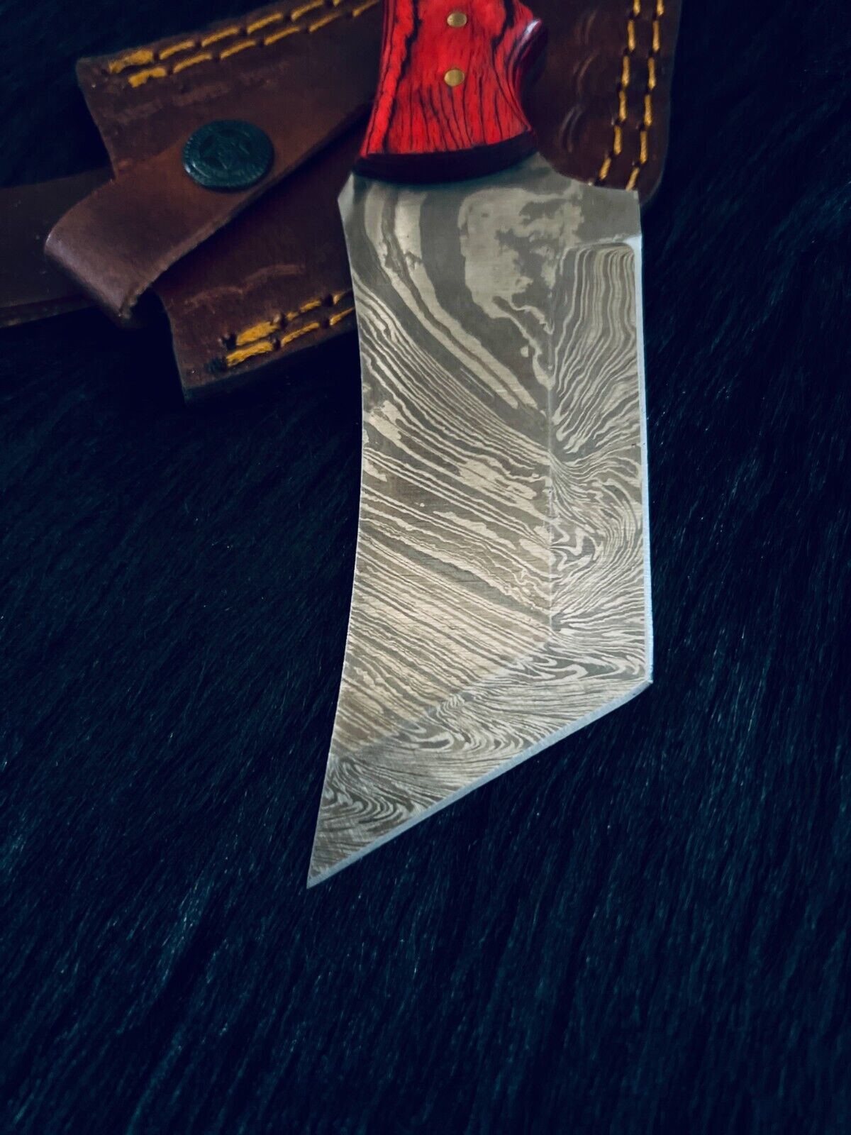 8.5" Twist Damascus Tanto Knife – Camel Bone & Wood Handle