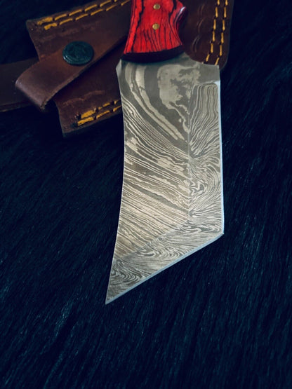 8.5" Twist Damascus Tanto Knife – Camel Bone & Wood Handle