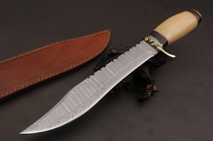 15.5 Inch Custom Handmade Twist Damascus Steel Bowie Knife with Resin Handle by Heritage Forge