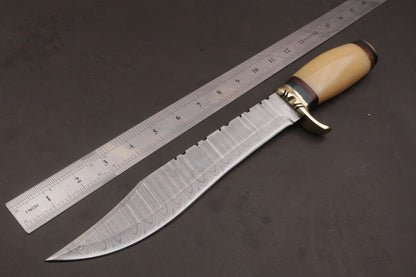15.5 Inch Custom Handmade Twist Damascus Steel Bowie Knife with Resin Handle by Heritage Forge