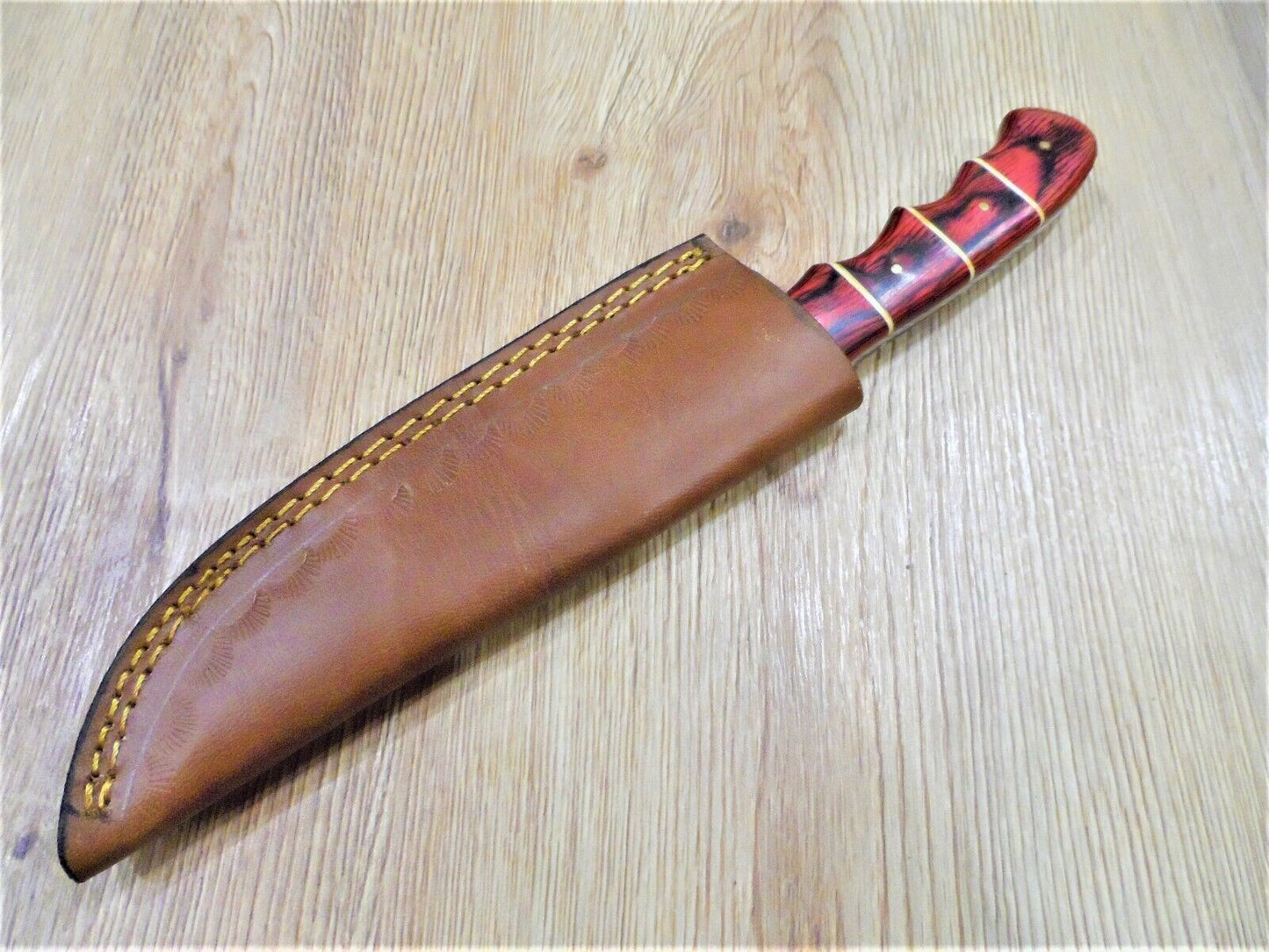 Handmade Damascus Bowie Knife | 10" Camping & Hunting Fixed Blade with Pakka Wood Handle