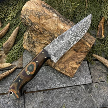 9.8" Handmade Damascus Steel Bowie Knife with Micarta Handle  EDC Knife
