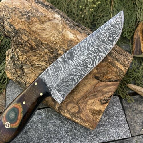 9.8" Handmade Damascus Steel Bowie Knife with Micarta Handle  EDC Knife