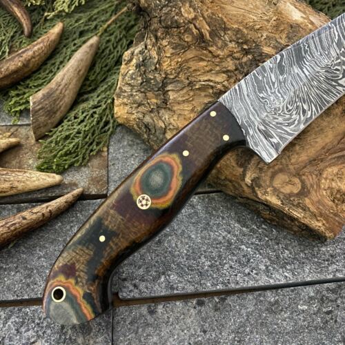 9.8" Handmade Damascus Steel Bowie Knife with Micarta Handle  EDC Knife