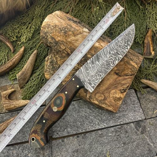 9.8" Handmade Damascus Steel Bowie Knife with Micarta Handle  EDC Knife