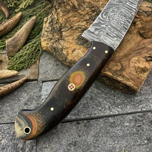 9.8" Handmade Damascus Steel Bowie Knife with Micarta Handle  EDC Knife