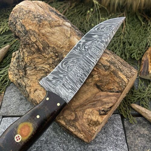9.8" Handmade Damascus Steel Bowie Knife with Micarta Handle  EDC Knife