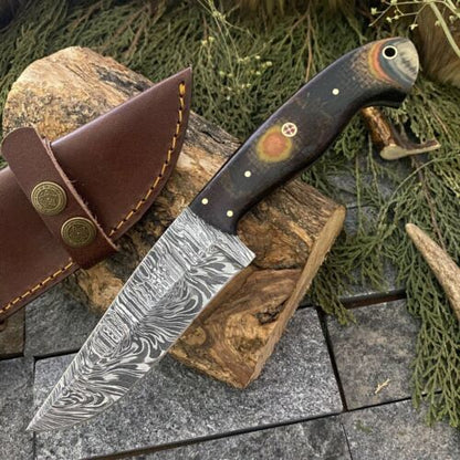 9.8" Handmade Damascus Steel Bowie Knife with Micarta Handle  EDC Knife