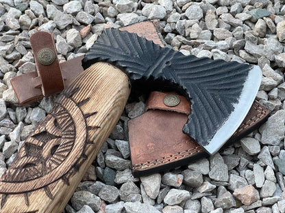 Unique Handmade Viking Axe with Carbon Steel Blade and Ash Wood Handle Camping Tomahawk with Leather Sheath