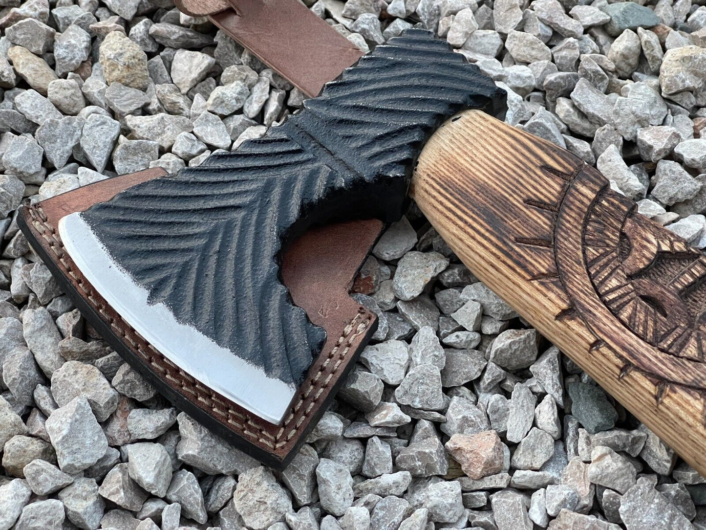 Unique Handmade Viking Axe with Carbon Steel Blade and Ash Wood Handle Camping Tomahawk with Leather Sheath