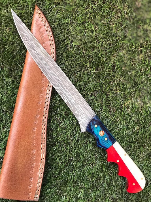 12.5" Custom Handmade Damascus Steel Fillet Knife Twist Pattern Blade Fillet knife