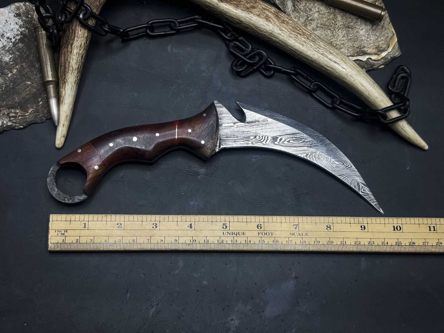 10" Handmade Damascus Karambit Knife Best Karambit Knife With Wood Handle