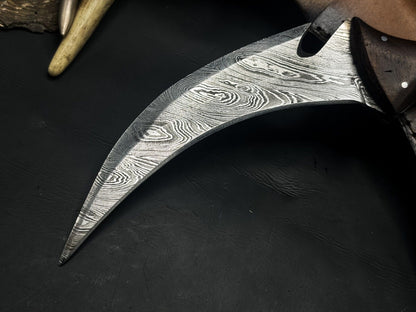 10" Handmade Damascus Karambit Knife Best Karambit Knife With Wood Handle