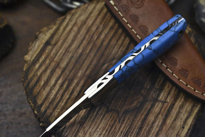 7" Hand Forged Skinner Knife | ATS-34 Steel Blade | Corian Handle with Steel Bolster