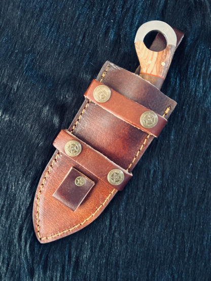 8.5" Twist Damascus Steel Bowie Hunting Knife – Camel Bone & Wood Handle