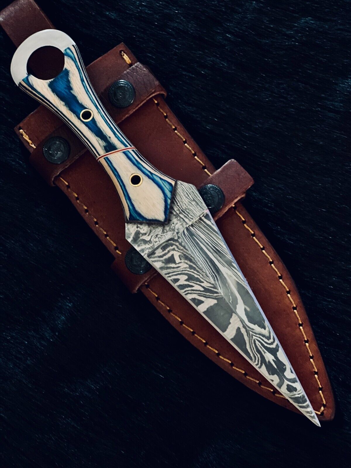 10" Fire Damascus Steel Bowie Knife – Camel Bone & Wood Handle