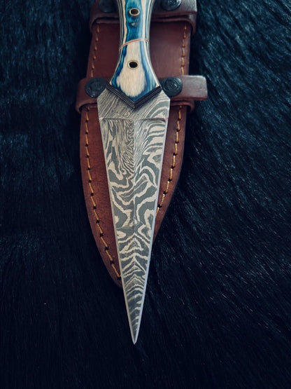 10" Fire Damascus Steel Bowie Knife – Camel Bone & Wood Handle