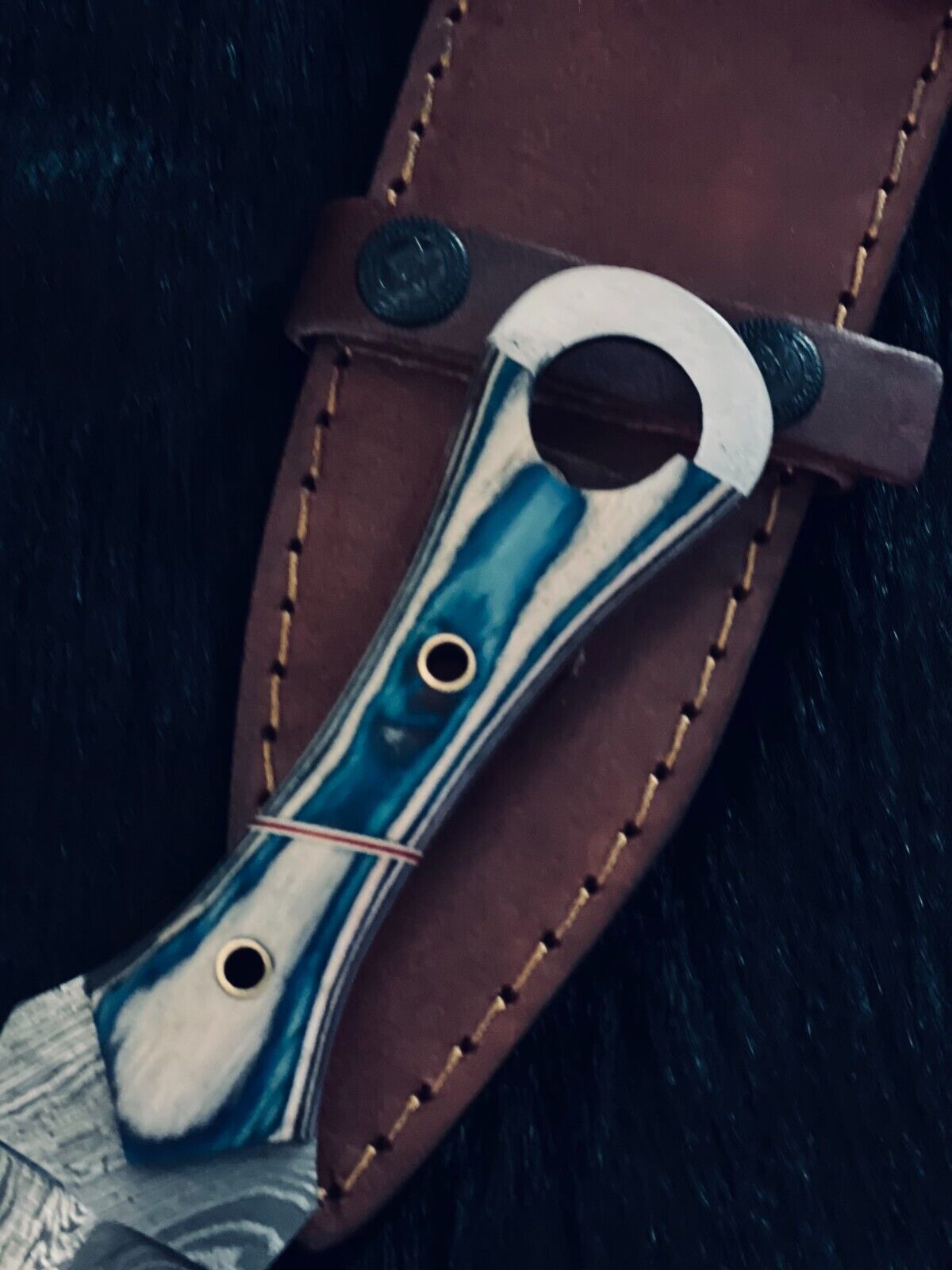 10" Fire Damascus Steel Bowie Knife – Camel Bone & Wood Handle