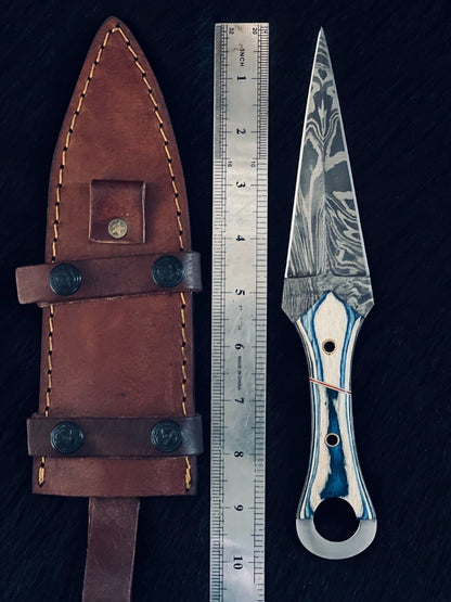 10" Fire Damascus Steel Bowie Knife – Camel Bone & Wood Handle