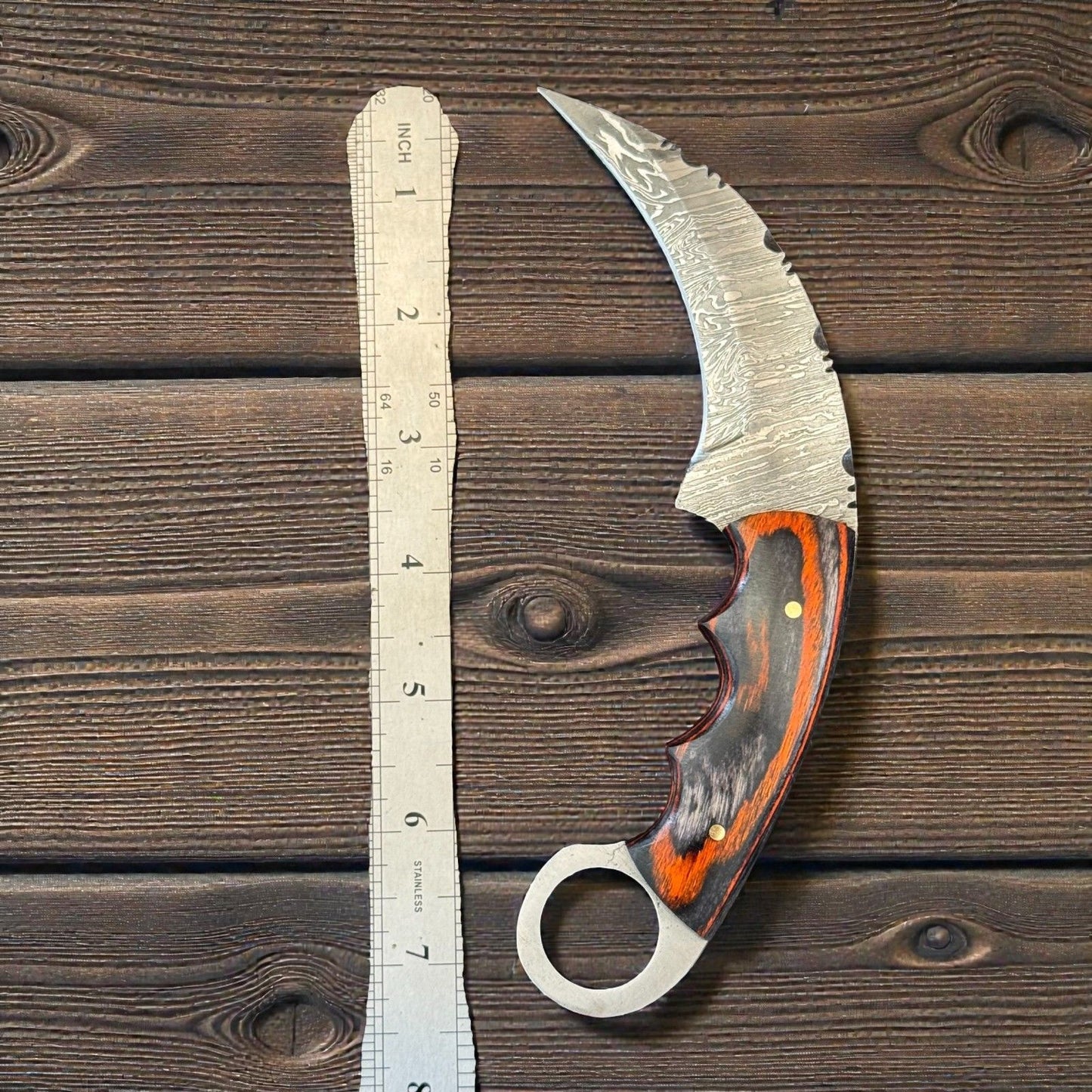 7" Damascus Karambit Damascus Steel Karambit Drop Point Hunting Knife With Pakkawood Handle
