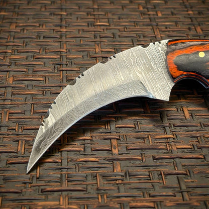 7" Damascus Karambit Damascus Steel Karambit Drop Point Hunting Knife With Pakkawood Handle