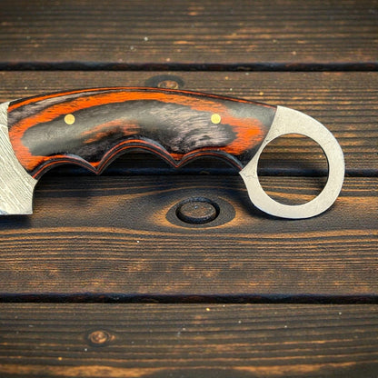 7" Damascus Karambit Damascus Steel Karambit Drop Point Hunting Knife With Pakkawood Handle