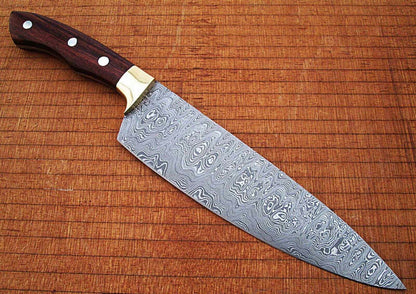 12" Damascus Chef Knife – Rain-Drop Pattern Forged Blade