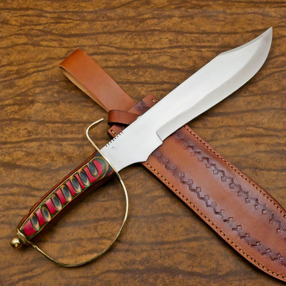 Custom Handmade D2 Blade Mini Sword/Bowie Knife | Pakka Wood Handle & Leather Sheath