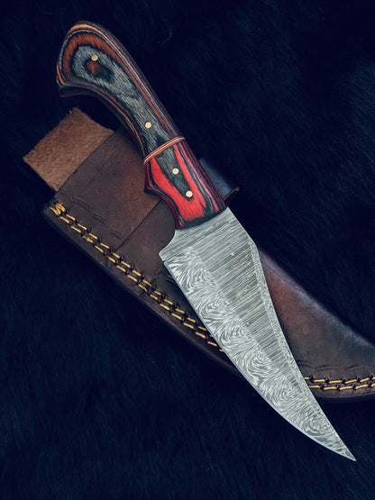9" Handmade Twist Damascus Steel Bowie Hunting Knife with Camel Bone & Wood Handle