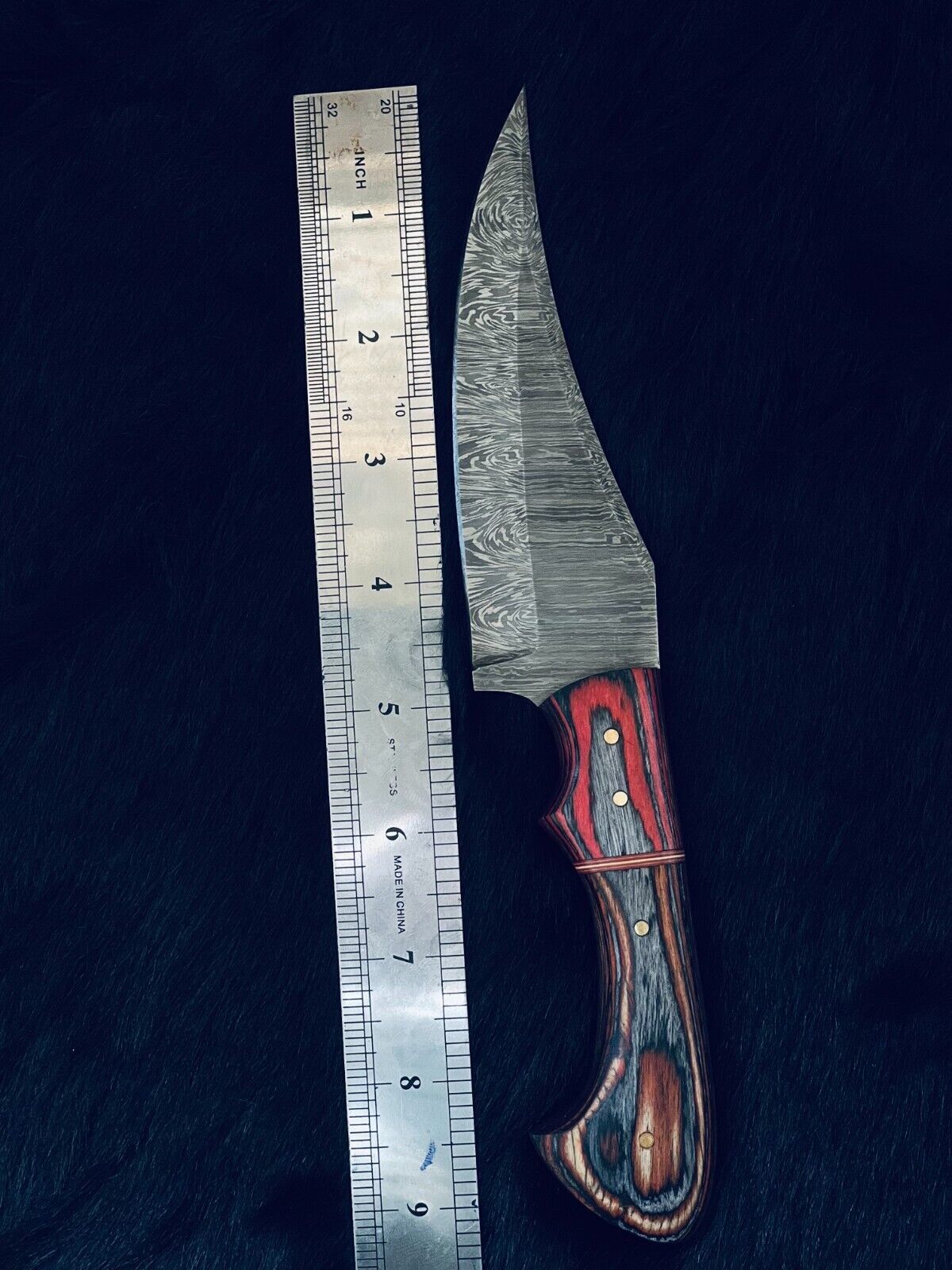 9" Handmade Twist Damascus Steel Bowie Hunting Knife with Camel Bone & Wood Handle