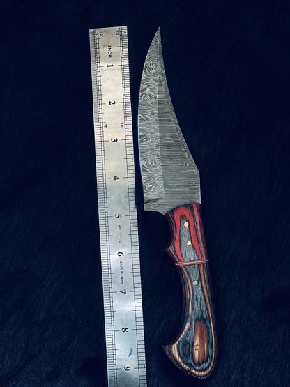 9" Handmade Twist Damascus Steel Bowie Hunting Knife with Camel Bone & Wood Handle