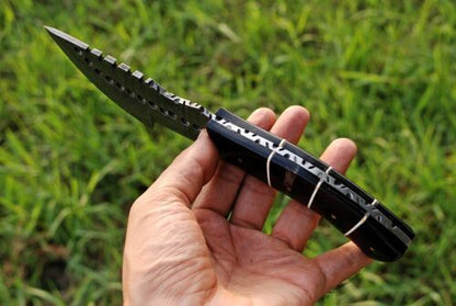 Custom Handmade Forged Damascus Steel Hunting Tracker Fixed Blade Knife Full Tang with Leather Sheath