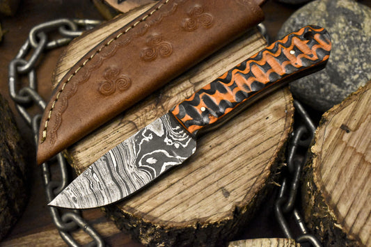 Twist Damascus Skinner Knife with Hardwood Handle – 8 Inch Hunting and Hiking Gift for Veterans