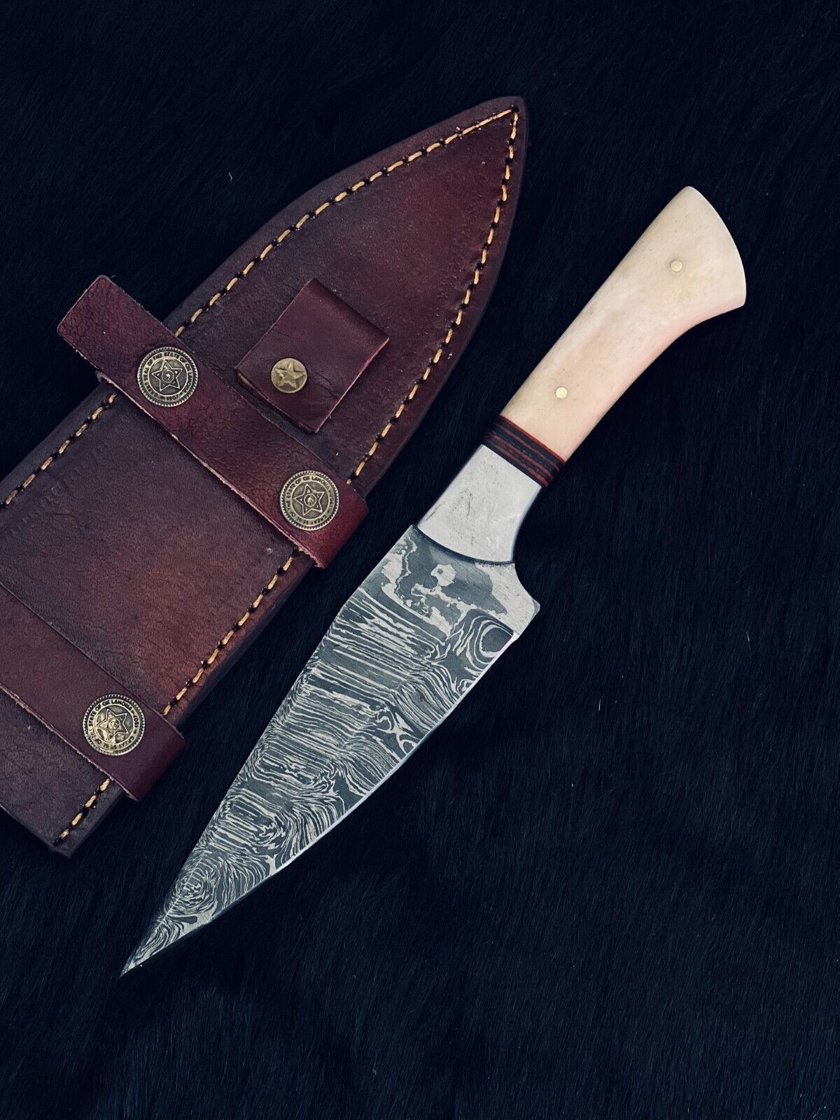 10" Twist Damascus Bowie Hunting Knife – Bone & Wood Handle