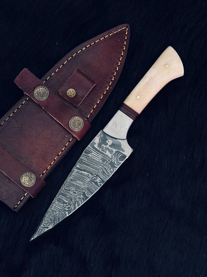 10" Twist Damascus Bowie Hunting Knife – Bone & Wood Handle