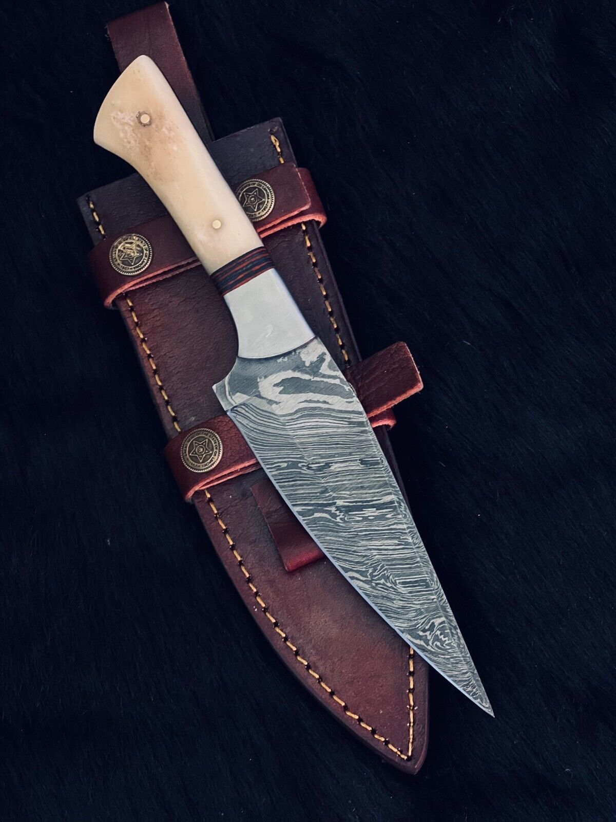 10" Twist Damascus Bowie Hunting Knife – Bone & Wood Handle