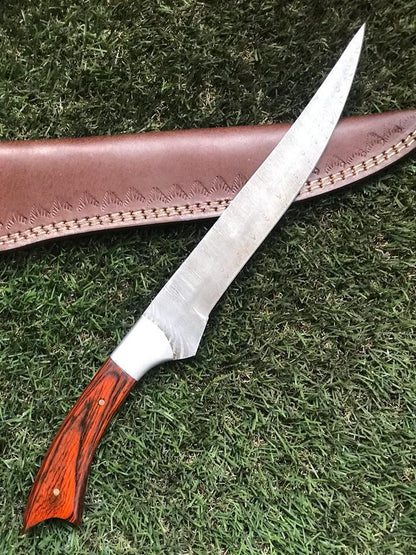 12.5" Twist Damascus Fillet Knife Damascus Steel Knife & Fillet Knife with Leather Sheath