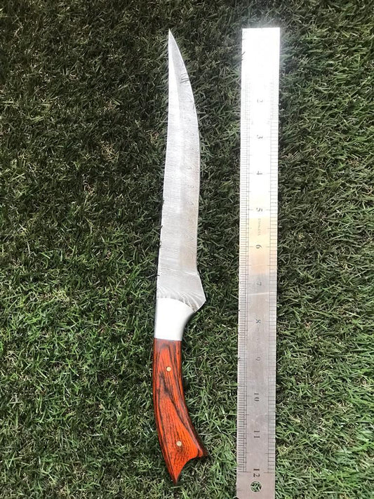 12.5" Twist Damascus Fillet Knife Damascus Steel Knife & Fillet Knife with Leather Sheath