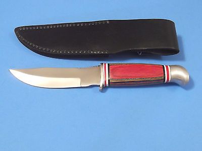 8.5″ Small Tiger Skinner Knife – Stainless Steel Blade with Multi-Color Wood Handle & Leather Sheath