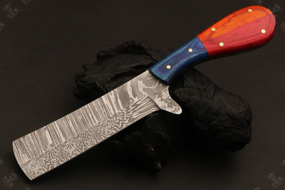 Bull Cutter 9" Damascus Steel Bull Cutter Knife Custom Cowboy Bull Knife with Wood Handle