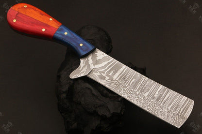 Bull Cutter 9" Damascus Steel Bull Cutter Knife Custom Cowboy Bull Knife with Wood Handle
