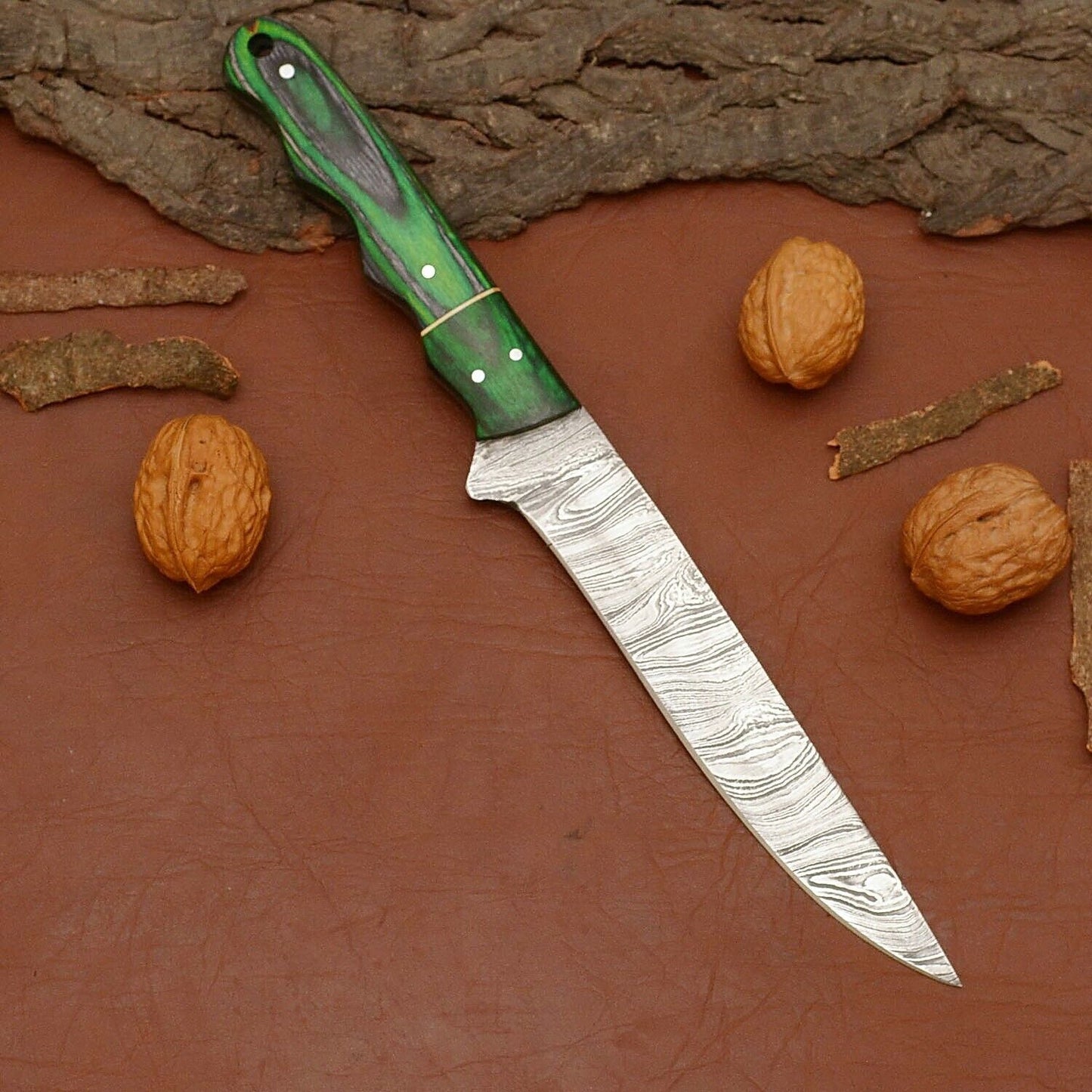 Custom Handmade Damascus Steel 7" Chef Fillet Knife with Pakka Wood Handle & Leather Sheath