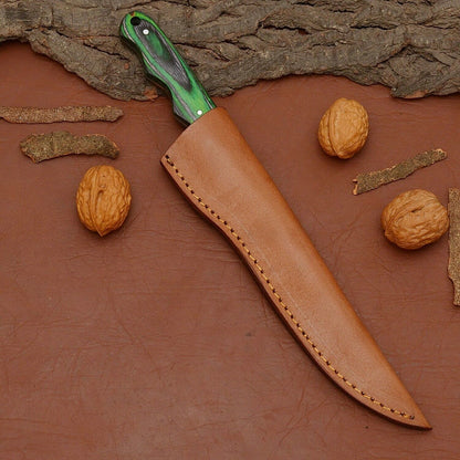 Custom Handmade Damascus Steel 7" Chef Fillet Knife with Pakka Wood Handle & Leather Sheath
