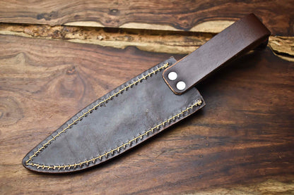 Handmade Damascus Blade Camping Tracker Full Tang Knife with Leather Sheath