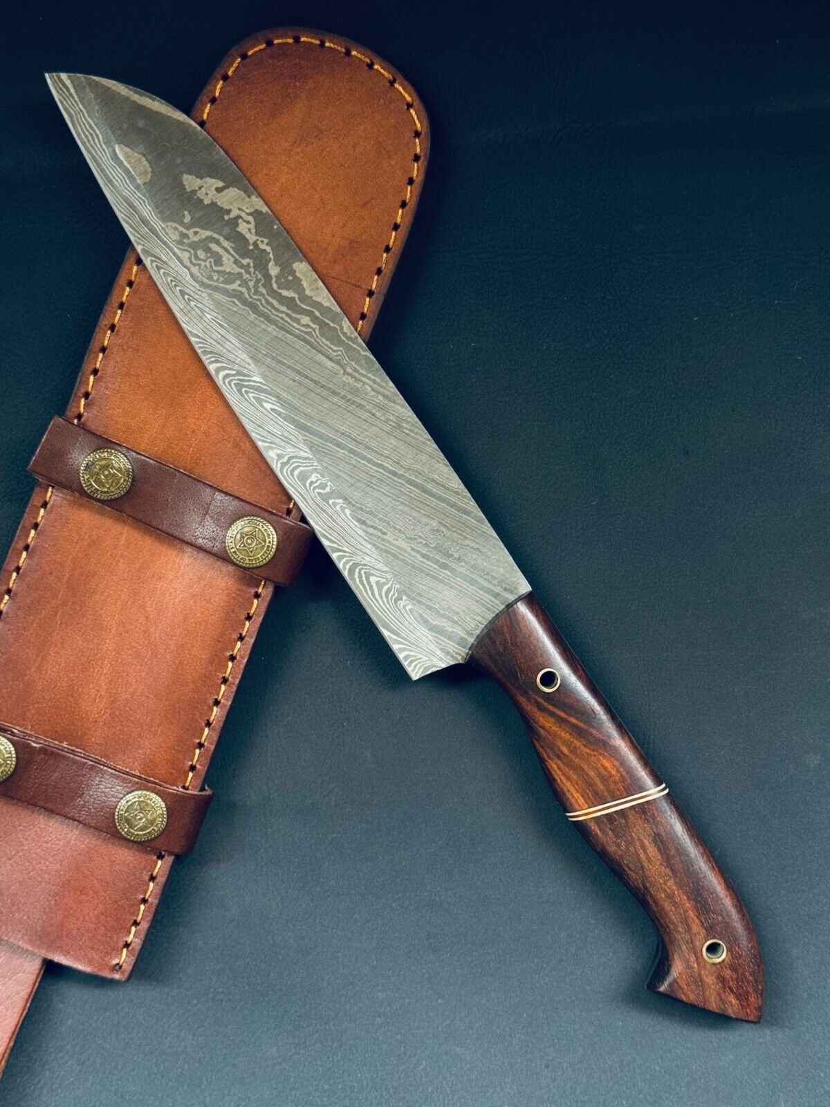 13" Hand Forged Fire Storm Damascus Steel Chef Knife with Bone & Wood Handle